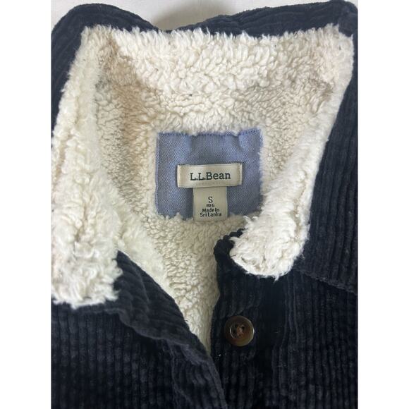 LL Bean Corduroy Sherpa Lined Button Shacket Womens Size Small Black Chore Cozy - Picture 5 of 10